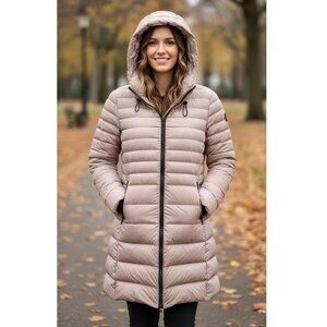 SOIA & KYO Soraya Down Hooded Puffer Coat, Dusty Pink, Womens Size Large